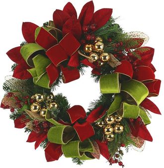 Creative Displays Inc. 26In Holiday Wreath With Red Berries, Gold Ornaments & Bows