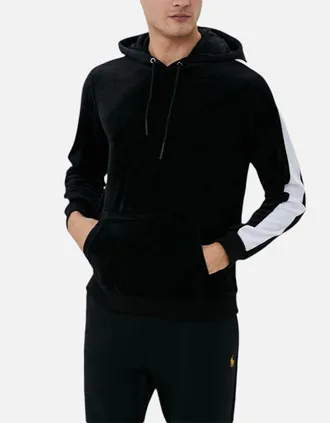 Brave Soul Mens BRAVE SOUL Mens Hoodies Long Sleeve Pullover Velvet Black Tops Hooded Sweatshirt - Size: 36