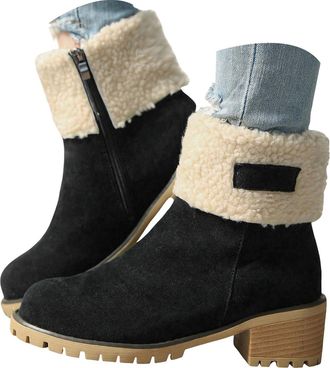 Generic Womens Winter Snow Boots - Non Slip, Waterproof, Warm Fur Lined, Suede Outdoor Ankle Boots with Chunky Heel & Side Zip (3.5)