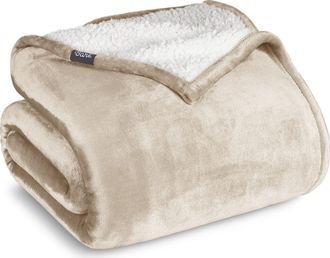 Bare Home Reversible Plush Fleece Throw Blanket in Oyster at Nordstrom