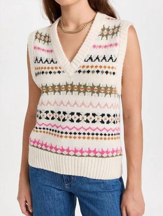 Scotch & Soda Relaxed Fit Fair Isle Knit V-Neck Vest In Antique White