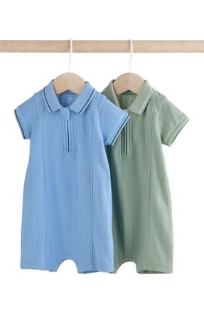 Next Set of 2 Assorted Zip Polo Rompers in Blue at Nordstrom, Size 9-12M