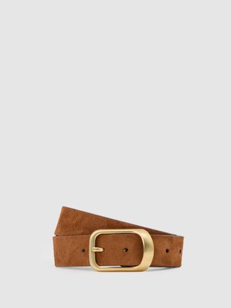 Reiss Tan Suede Curved-buckle Belt, XS