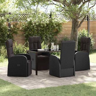 Berkfield Home 5 Piece Garden Dining Set with Cushions Black Poly Rattan