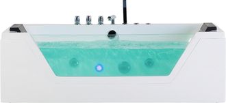 Beliani Ba&ntilde;era De Hidromasaje Blanco Plata Con Led De Acr&iacute;lico Sanitario Y Vidrio Individual 174 X 79 Cm Samana