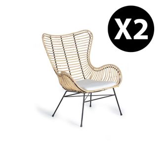 Giner&Colomer Set de 2 sillas de rat&aacute;n y patas de metal