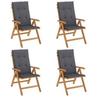 vidaXL Sillas Plegables Reclinables Con Cojines, 4 Piezas, Madera Maciza De Teca. Vidaxl