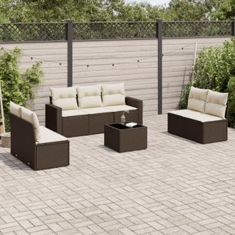 vidaXL Set Sof&aacute;s De Jard&iacute;n 8 Piezas Y Cojines Rat&aacute;n Sint&eacute;tico Marr&oacute;n Vidaxl