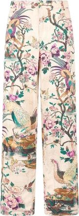 Roberto Cavalli Broeken, Dames, Veelkleurig, M, Katoen, Jeans met vogelprint en hoge taille