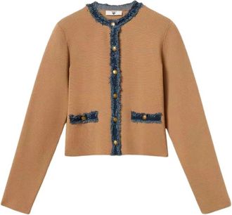 Twinset Fitted Cardigan with Denim Trim - Dames - Vesten - Beige - S - Denim - Truien & Vesten