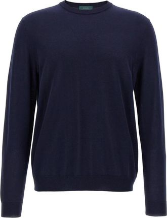 Zanone Slim-fit Katoen Cr&ecirc;pe Trui met Ronde Hals - Heren - Ronde hals truien - Blauw - L - Katoen - Truien & Vesten