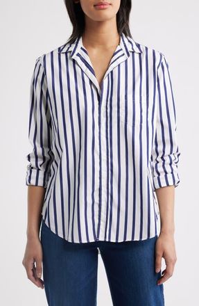Frank & Eileen Eileen Relaxed Button-Up Shirt in White/navy Stripe at Nordstrom, Size X-Large