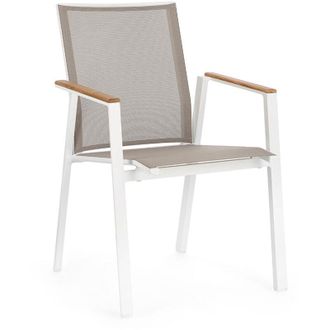 BIZZOTTO Bizzotto - Poltrona Cameron da esterno in alluminio verniciato a polvere con dettagli in Teak -4 Pezzi / Bianco
