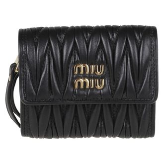 Miu Miu Accessoires, Dames, Zwart, ONE Size, Leer, Logo Matelass&eacute; Portemonnee