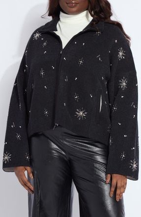 Lyss&eacute; Scottie Crystal & Faux Pearl Embellished Knit Jacket in Charcoal/Light Pewter at Nordstrom, Size 3 X