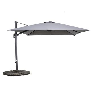 Oviala Parasol exc&eacute;ntrico gir. 360&deg; 3x3m + 4 losetas lastradas gris