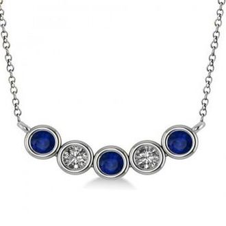 Allurez Diamond & Blue Sapphire 5-Stone Pendant Necklace 14k White Gold 0.25ct