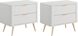 Vente-Unique Set de 2 mesitas de noche - 2 cajones - Blanco y dorado - ELONARIA de Pascal Morabito