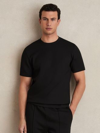 Reiss Mens Black Interlock Jersey Crew Neck T-shirt, Size: L