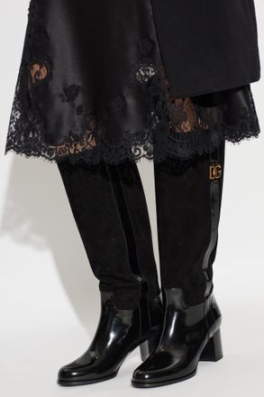 Dolce & Gabbana Suede Knee-High Heeled Boots, Womens, Black
