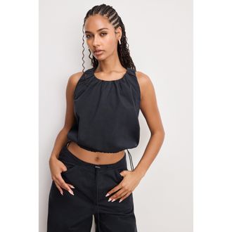 Good American Womens Twill Parachute Bubble Top | Black, Size Medium | Good American by Khlo&Egrave; Kardashian