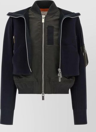 sacai cotton blend hooded bomber jacket