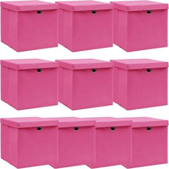 vidaXL Cajas De Almacenaje Con Tapas 10 Uds Tela Rosa 32x32x32 Cm Vidaxl