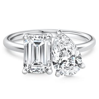 Pompeii3 3.50Ct Moi Et Toi Diamond Ring Pear & Emerald Shape 14k White Gold Lab Grown