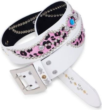 mnml Vintage Leopard Leather Belt in White at Nordstrom, Size Medium/large