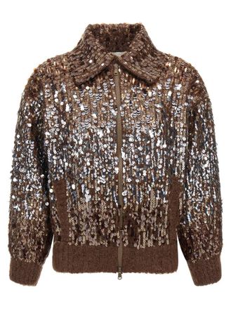 Brunello Cucinelli Brown Dazzling Dgrad Embroidery cardigan