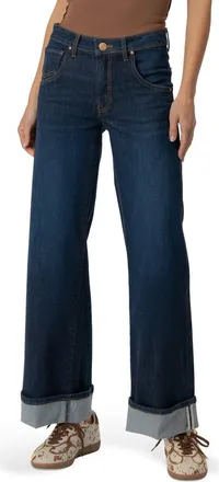 Kut from the Kloth Meg High Waist Cuffed Wide Leg Jeans in Insure at Nordstrom, Size 10