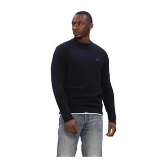 Butcher of Blue Clifden Mock - Heren - Ronde hals truien - Blauw - M - Wol - Truien & Vesten