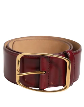 Dolce & Gabbana Burgundy Leather Gold Metal Buckle Women Belt 100lf