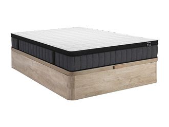 Vente-Unique Conjunto de cama con canap&eacute; abatible de 160 x 200 cm claro natural + colch&oacute;n h&iacute;brido de muelles ensacados con 7 zonas y gel viscoel&aacute;stico de 25cm de g