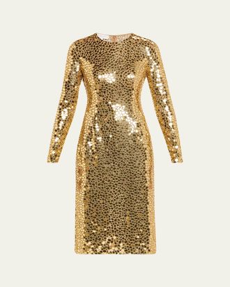 Michael Kors Mirror Embroidered Long-Sleeve Sheath Dress