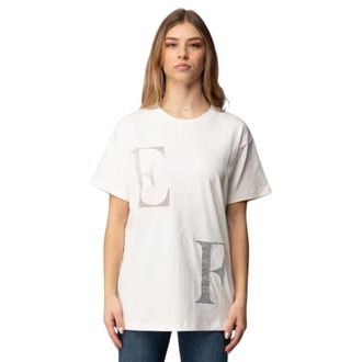Elisabetta Franchi Tops, Dames, Wit, S, Katoen, T-shirt met opdruk