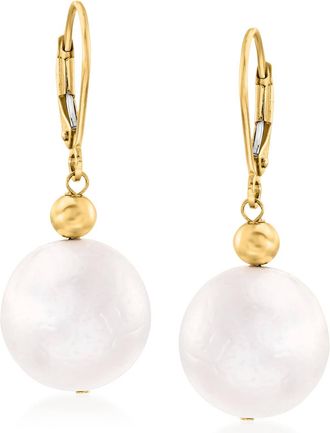 Ross-Simons 13-14mm Cultured Pearl Drop Earrings in 14kt Yellow Gold