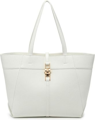 Generic Womens Oversize Tote Handbag with Metal Lock, Large Zip Top Shopper Bag with Two Handles, Spacious Everyday Shoulder Tote (White)