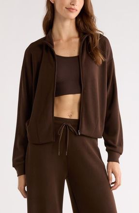 Zella Ultra Soft Zip Jacket in Brown Mole at Nordstrom, Size Xx-Large