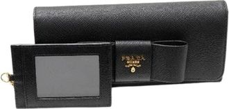 Prada Pre-owned Wallets, female, Black, Size: ONE SIZE Pre-owned Saffiano Fiocco Calf 2way Long Wallet