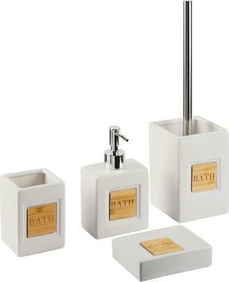 Beliani Beliani - Conjunto De Accesorios De Ba&ntilde;o De Dolomita Beige Dispensador Jabonera Escobilla Recipiente Minimalista Kourou