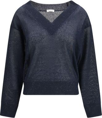 Brunello Cucinelli Blue Linen Womens Sweatshirt