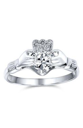 Bling Jewelry BFF Rhodium Plated Sterling Silver CZ Celtic Irish Claddagh Ring in Clear at Nordstrom Rack, Size 6 Us