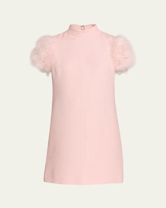 Valentino Garavani Feather-Sleeve Mock-Neck Mini Dress