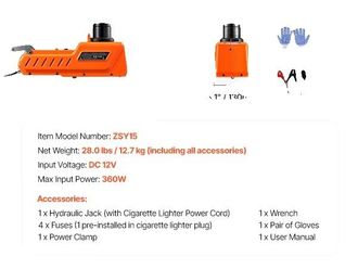 OEM Gato El&eacute;ctrico Para Coche, Capacidad De 15 Toneladas, Doble Opci&oacute;n De Alimentaci&oacute;n, Color Naranja