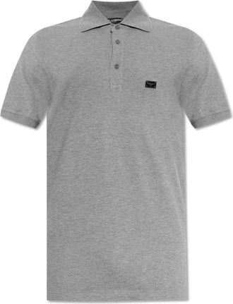 Dolce & Gabbana Katoenen polo met applicatie - Heren - Polos - Grijs - S - Katoen - Tops