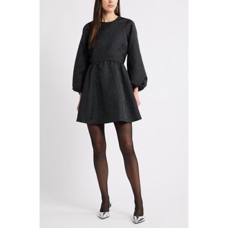 Caslon Long Sleeve Jacquard Minidress in Black Jacquard at Nordstrom Rack, Size Medium