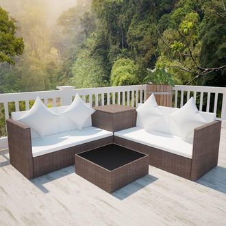 Berkfield Home 4 Piece Garden Lounge Set with Cushions Poly Rattan Brown