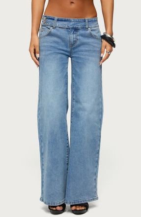Edikted Dale Low Rise Straight Leg Jeans in Light-Blue-Washed at Nordstrom, Size X-Small