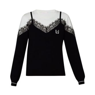 Liu Jo Truien & Vesten, Dames, Zwart, S, Polyester, Top met kanten rand